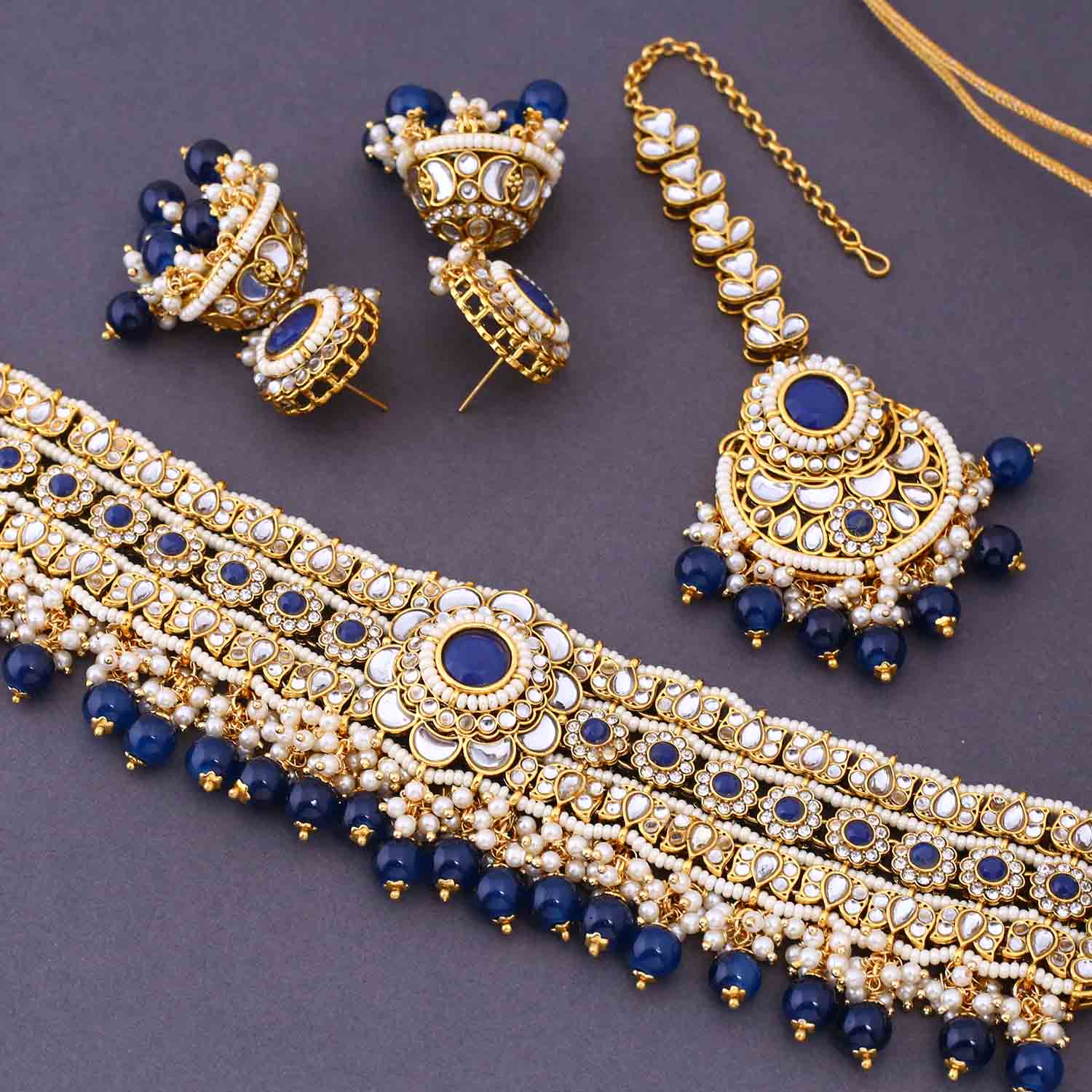 Navy Kaira Kundan Jewellery Set - Image 5