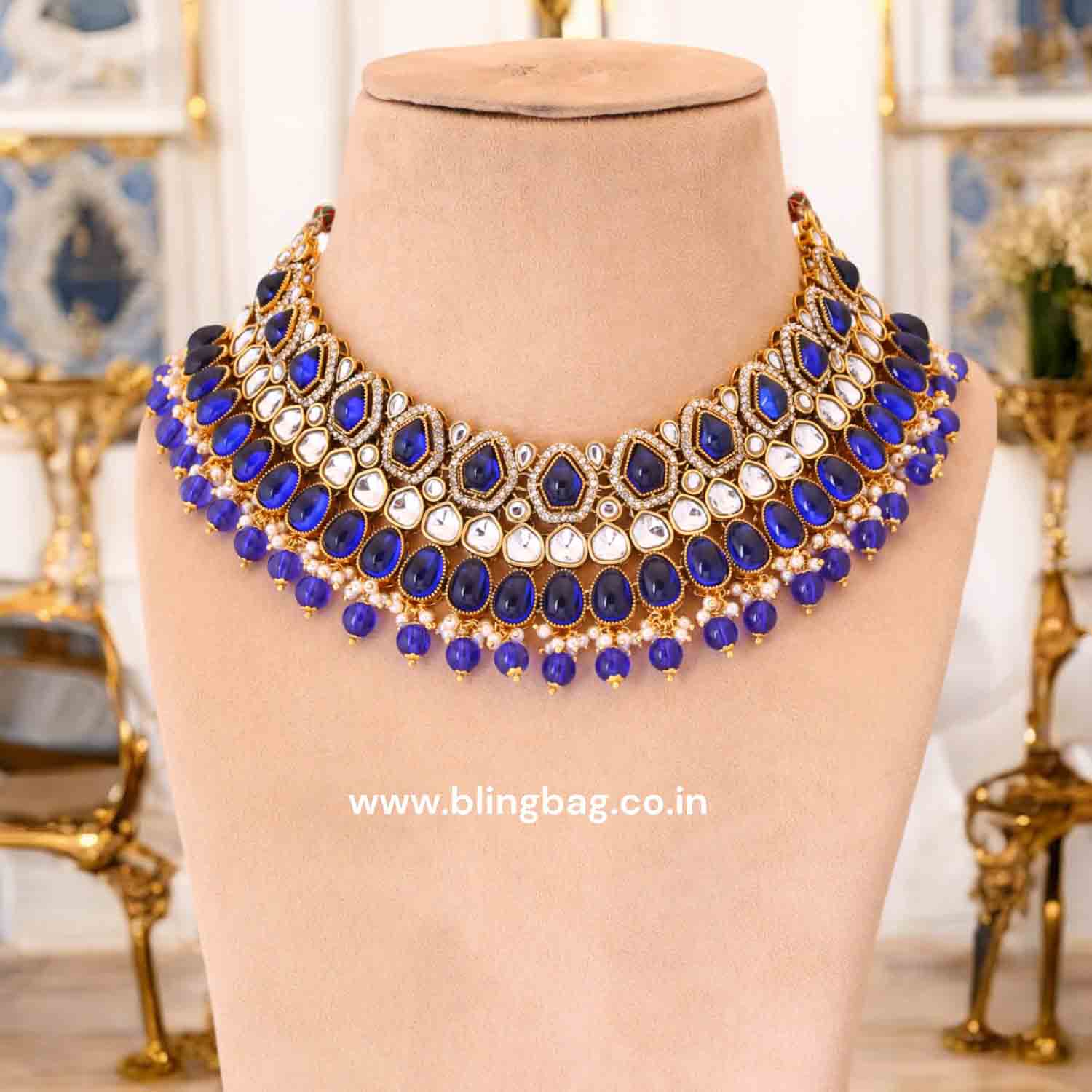 Navy Kaviya Kundan Jewellery Set - Image 2