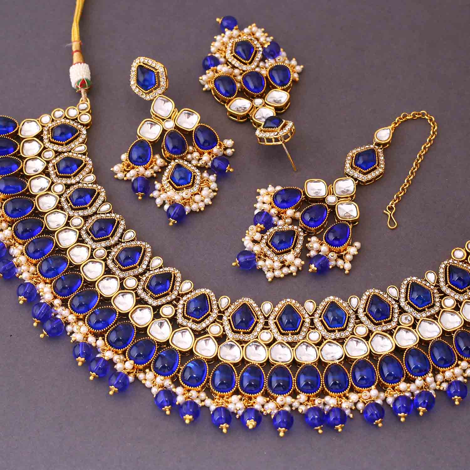 Navy Kaviya Kundan Jewellery Set - Image 5
