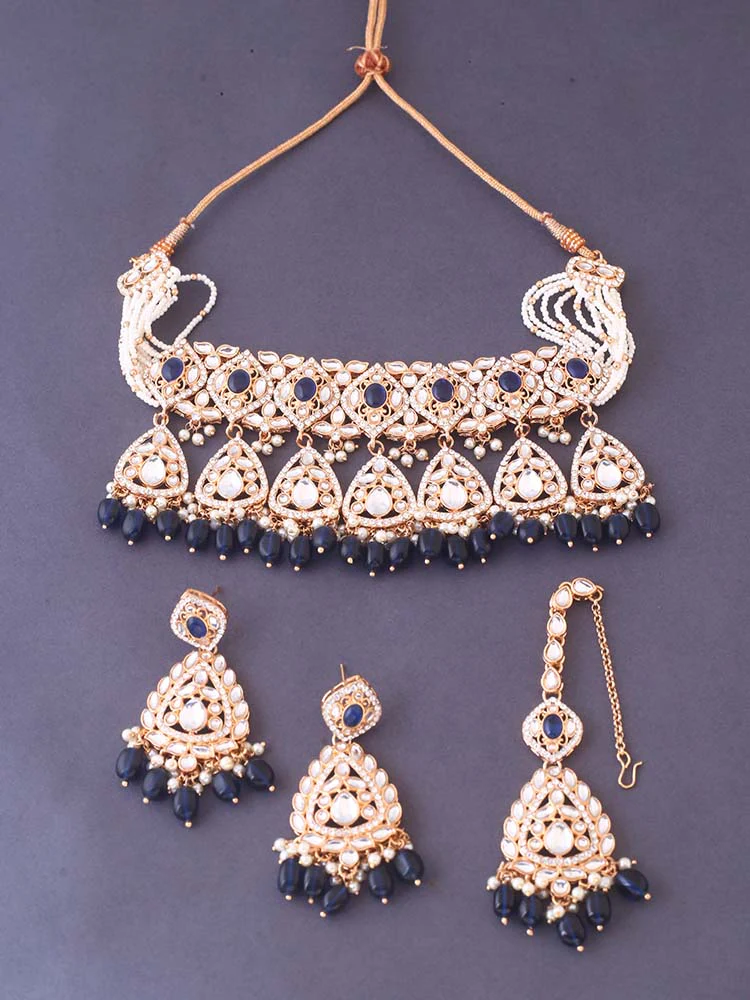 Navy Maanyata Kundan Jewellery Set - Image 4