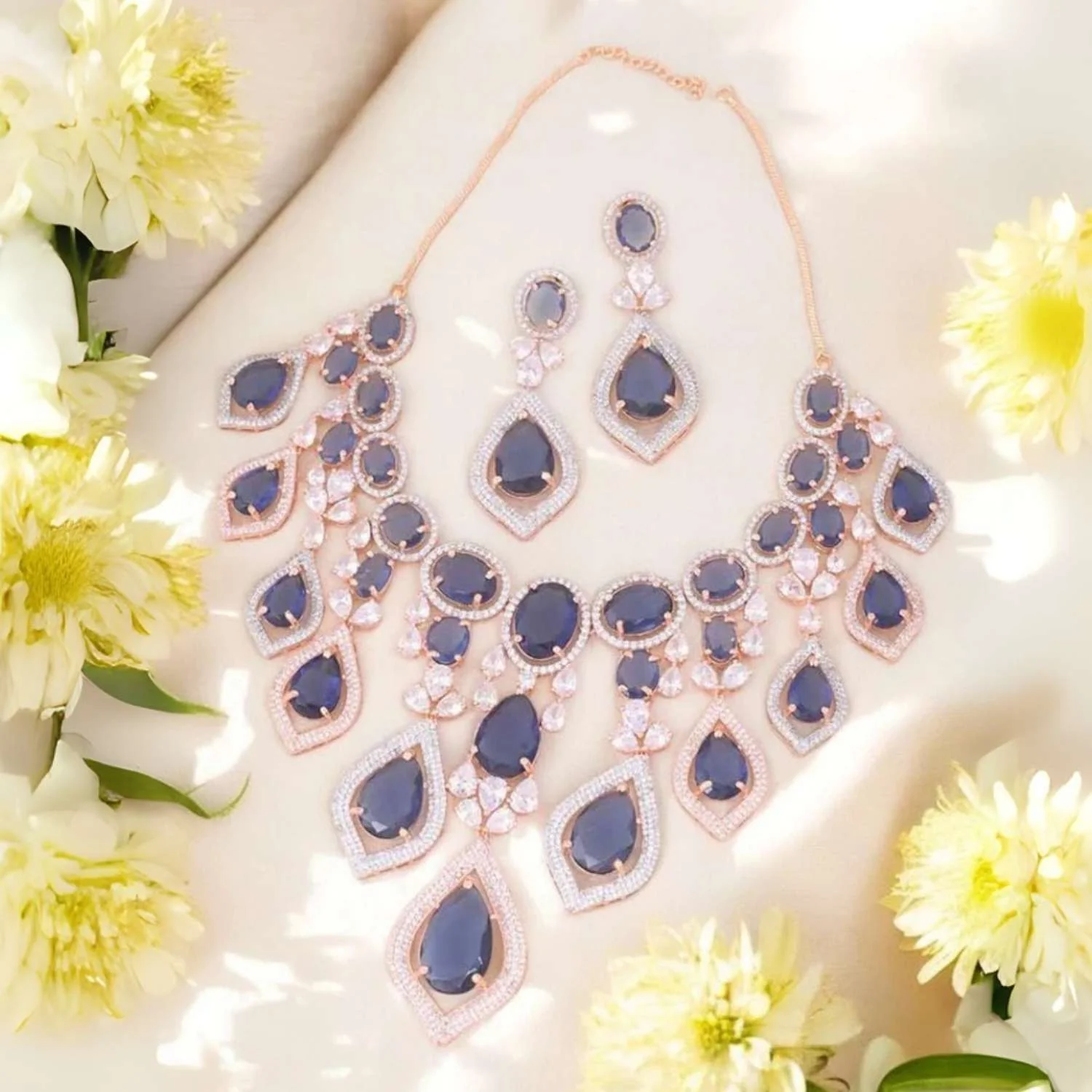 Navy Rohesia Zirconia Jewellery Set
