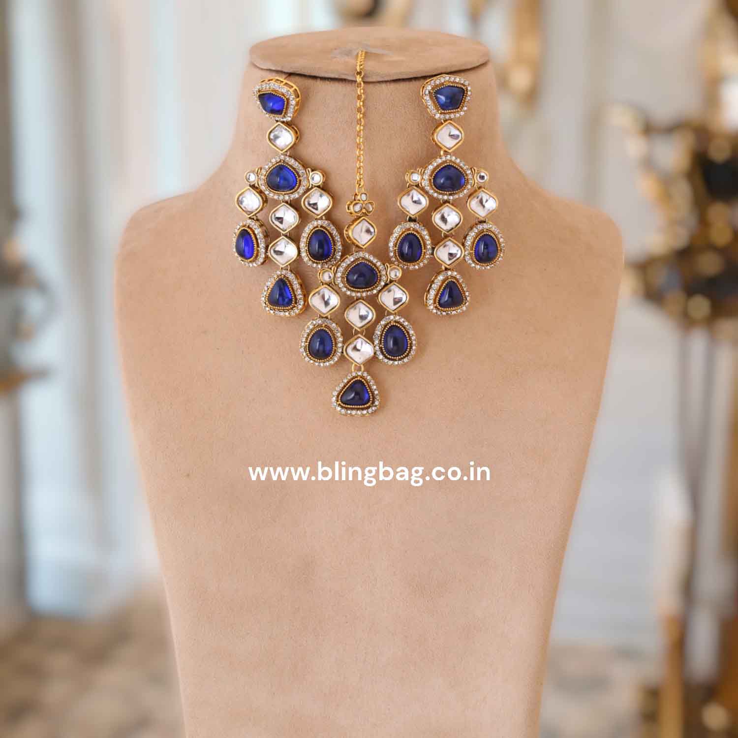Navy Samiya Kundan Jewellery Set - Image 3