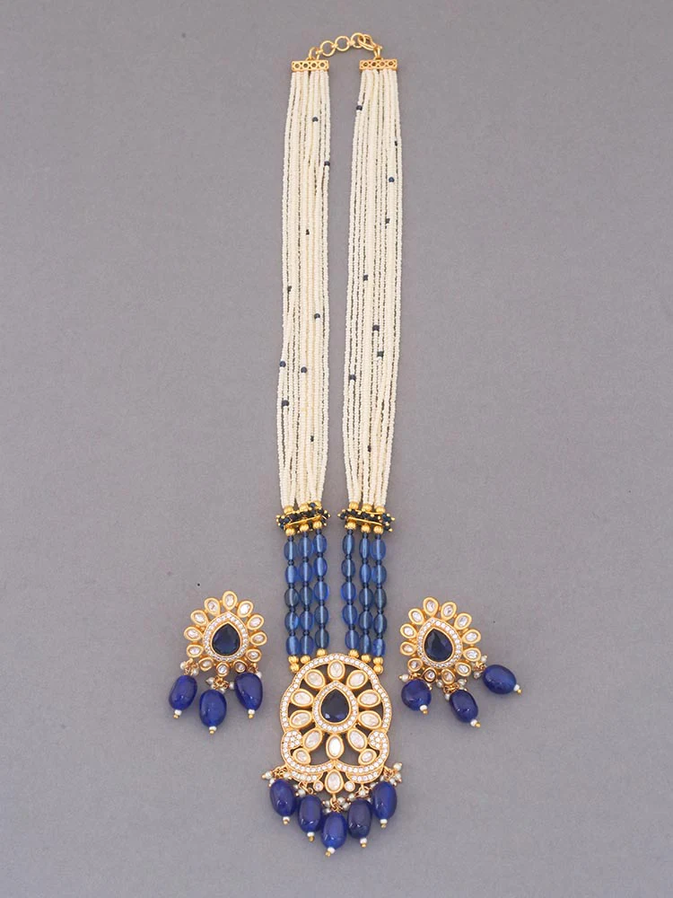 Navy Vaani Kundan Jewellery Set - EOSS - Image 3