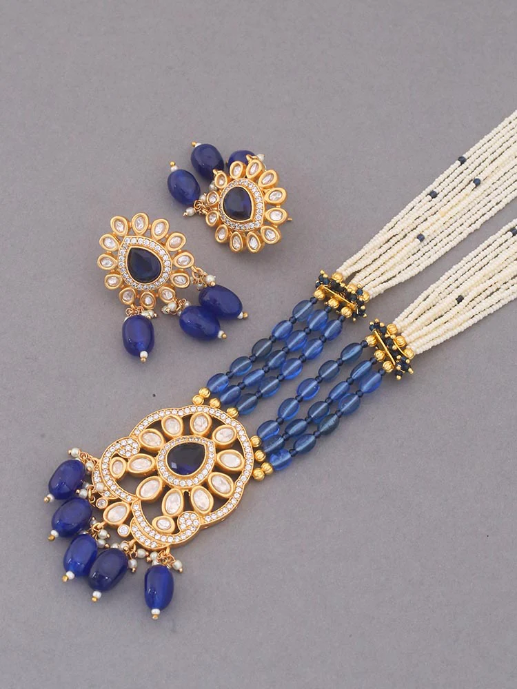 Navy Vaani Kundan Jewellery Set - EOSS - Image 4