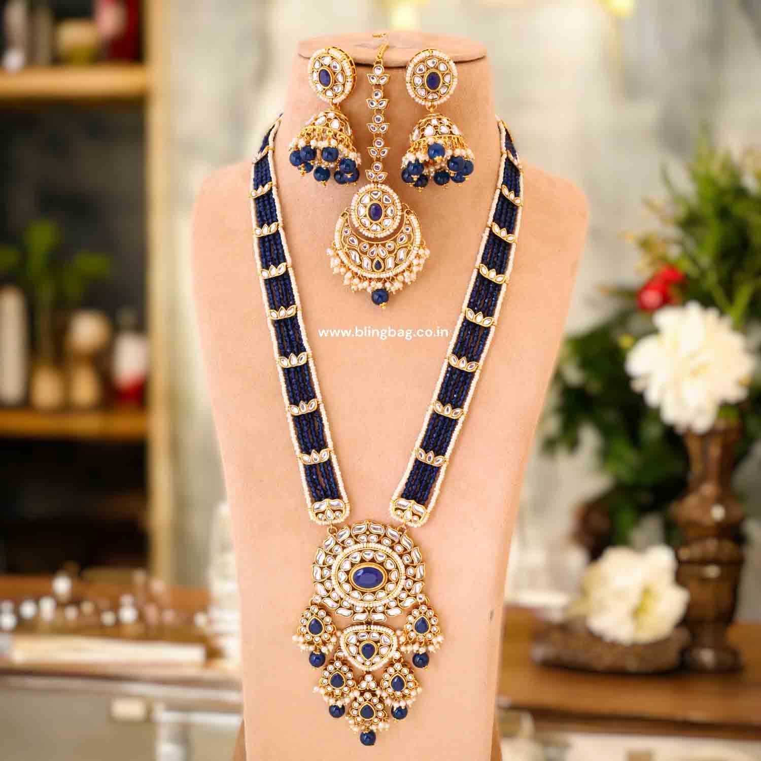 Navy Yashashvi Kundan Jewellery Set - Image 2