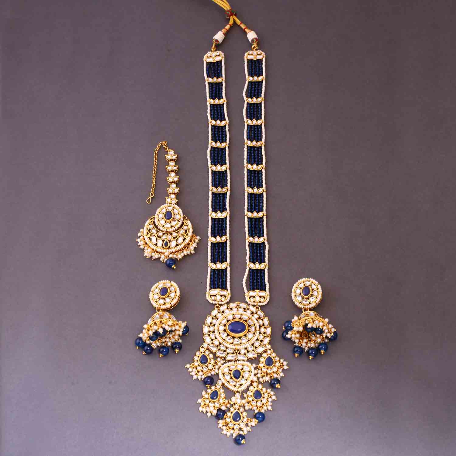 Navy Yashashvi Kundan Jewellery Set - Image 3