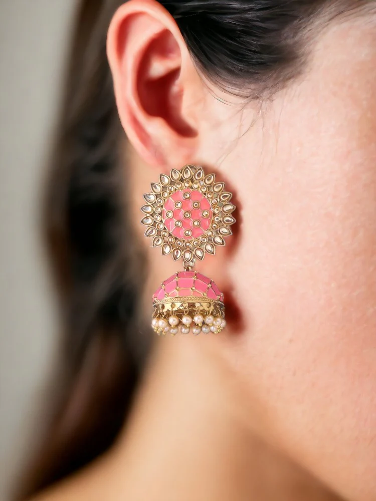 Neon Pink Suraj Jhumkis - Image 2
