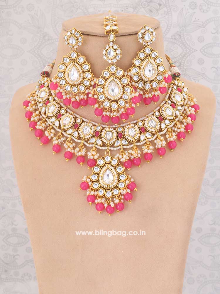 Pink Jiya Kundan Jewellery Set