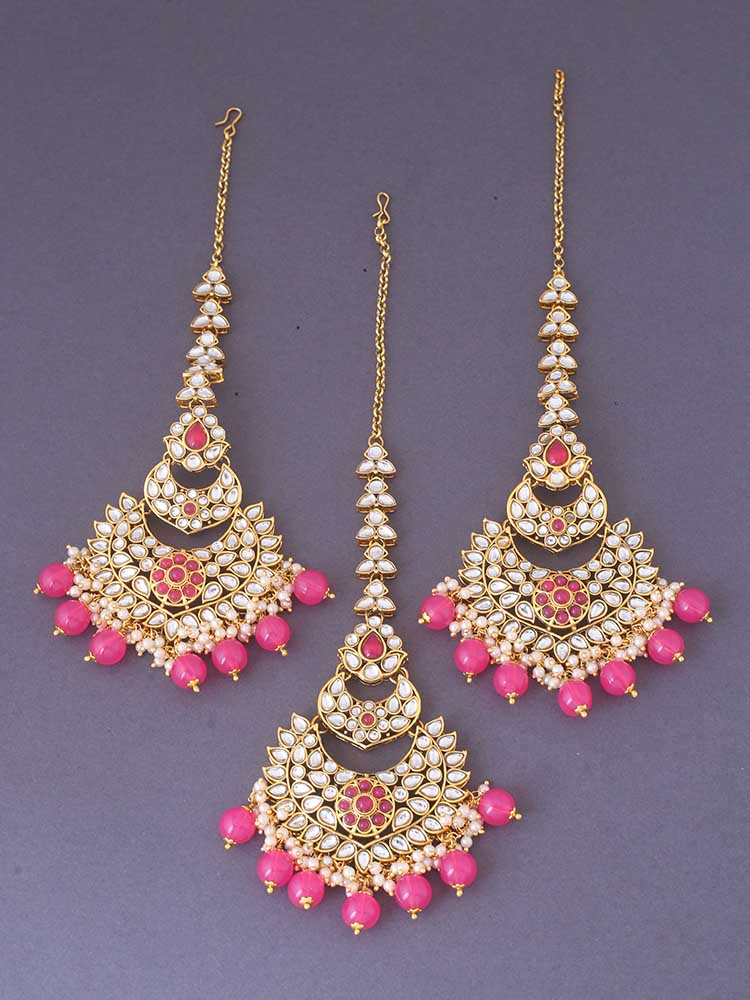 Pink Supriya Maang Tikka Set - Image 3