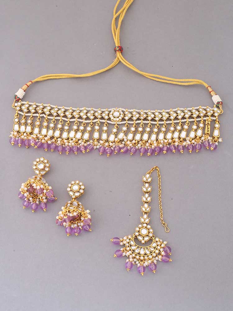 Purple Aanandi Kundan Jewellery Set - Image 5