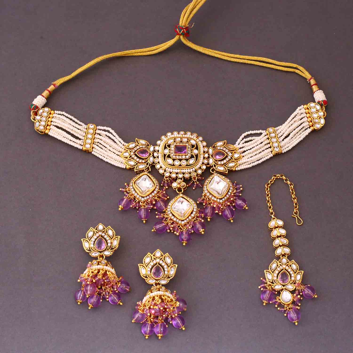 Purple Aashi Kundan Jewellery Set - Image 4
