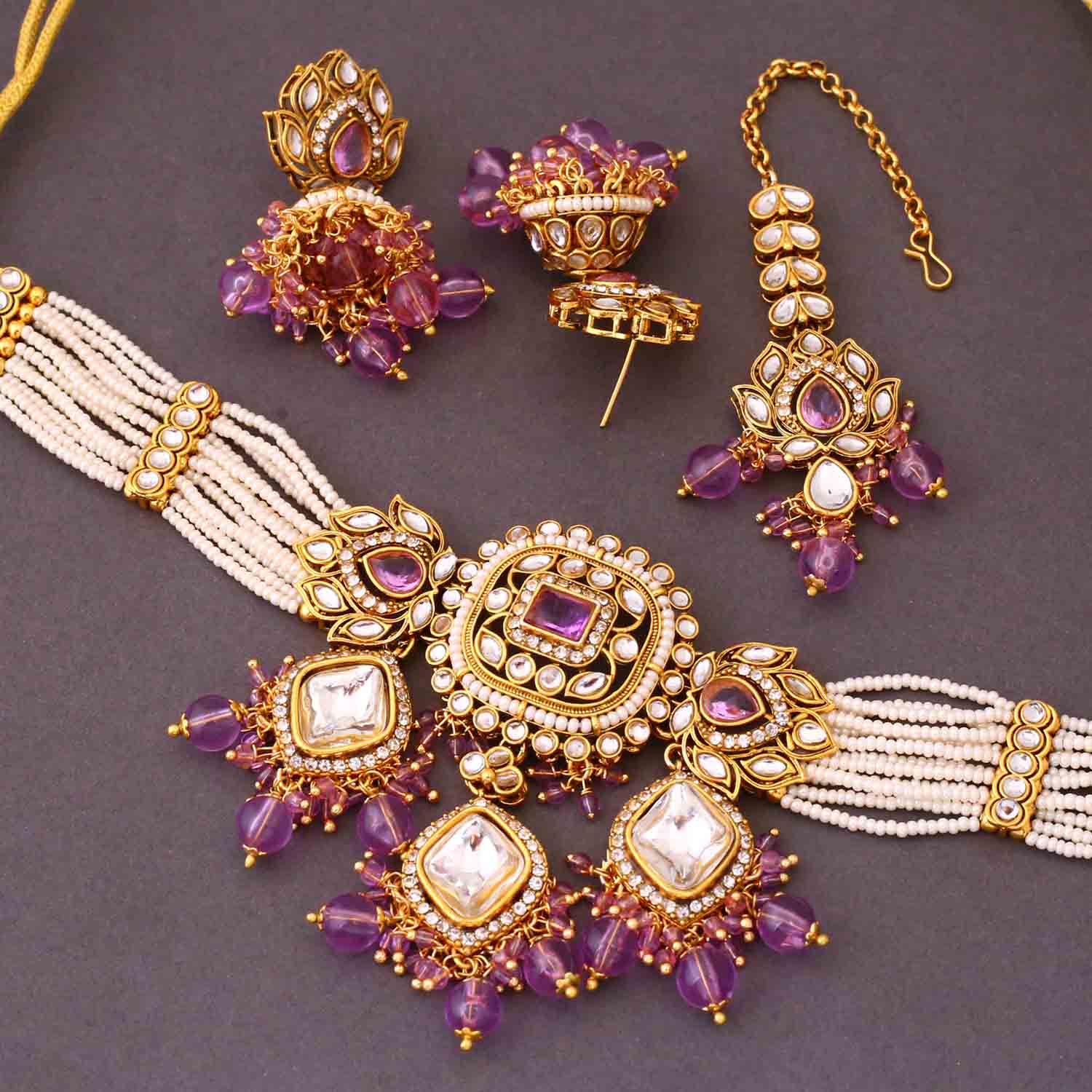 Purple Aashi Kundan Jewellery Set - Image 5
