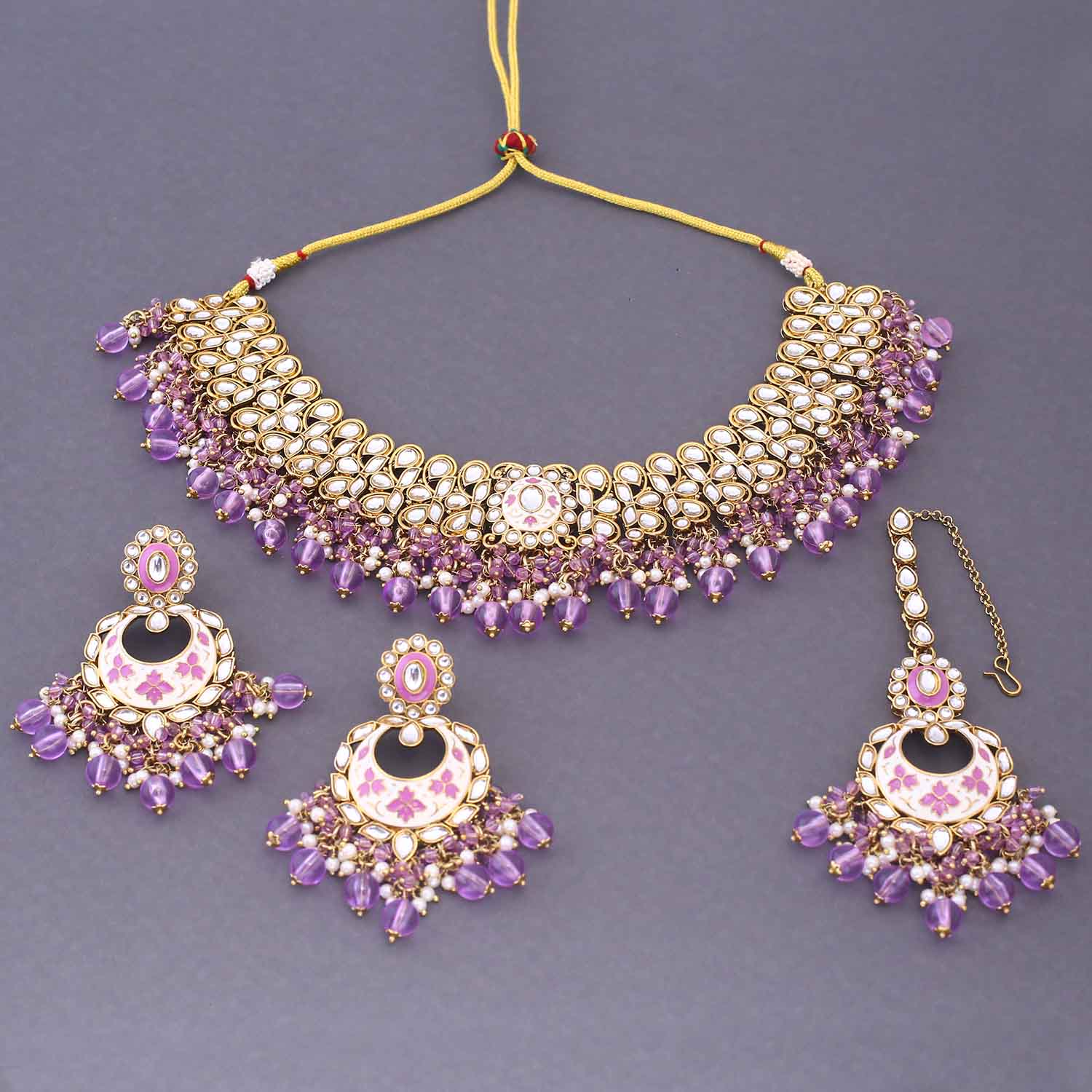 Purple Aditni Kundan Jewellery Set - Image 3