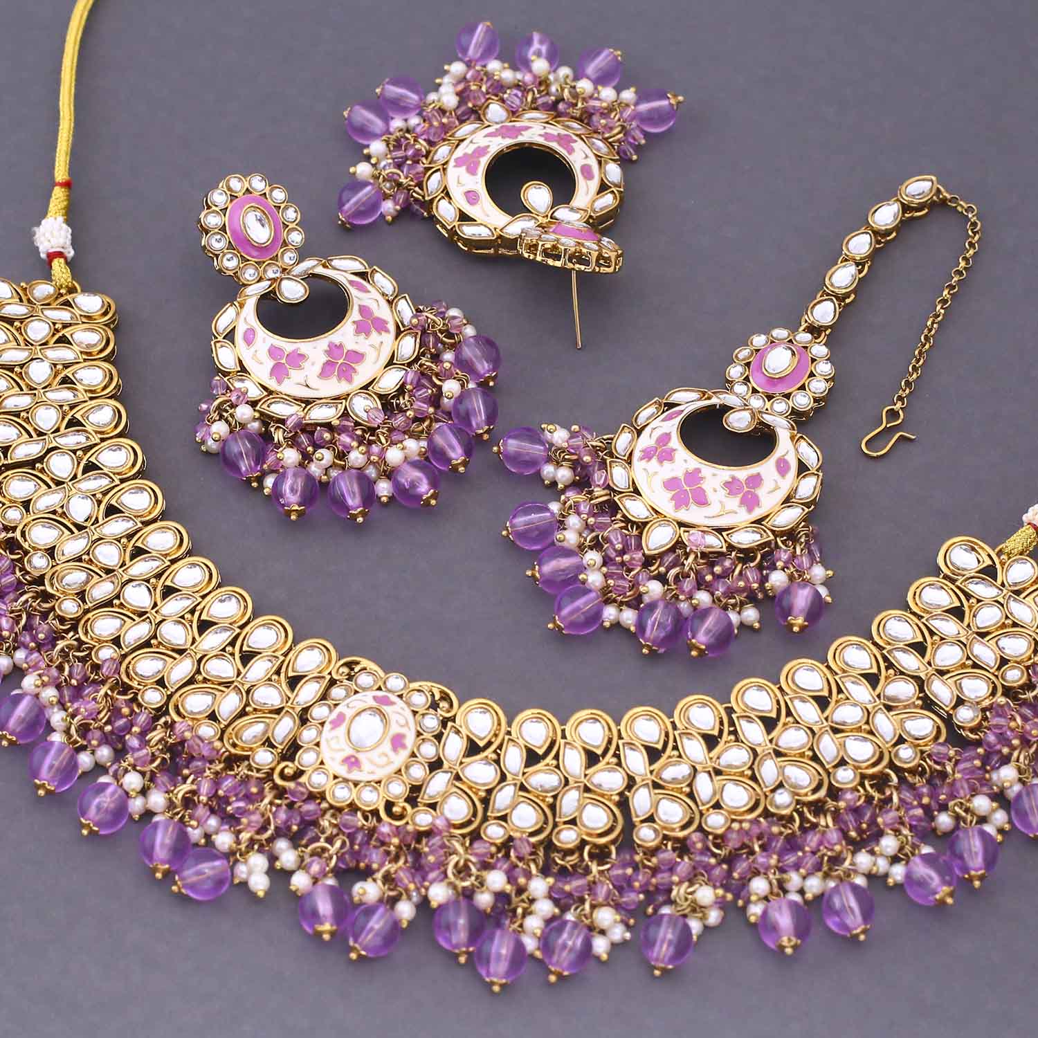 Purple Aditni Kundan Jewellery Set - Image 4