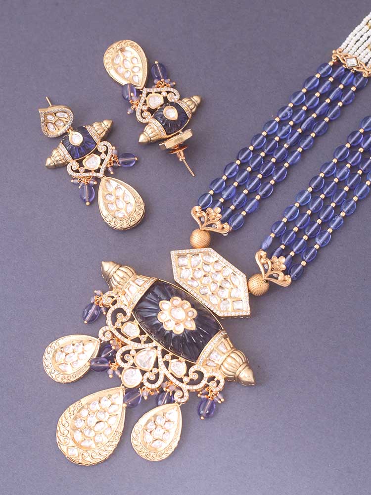 Purple Adriano Kundan Jewellery Set - Image 3