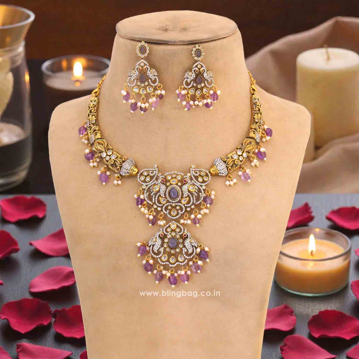 Purple Bellara Hasli Victorian Jewellery Set - New Arrival - Image 3
