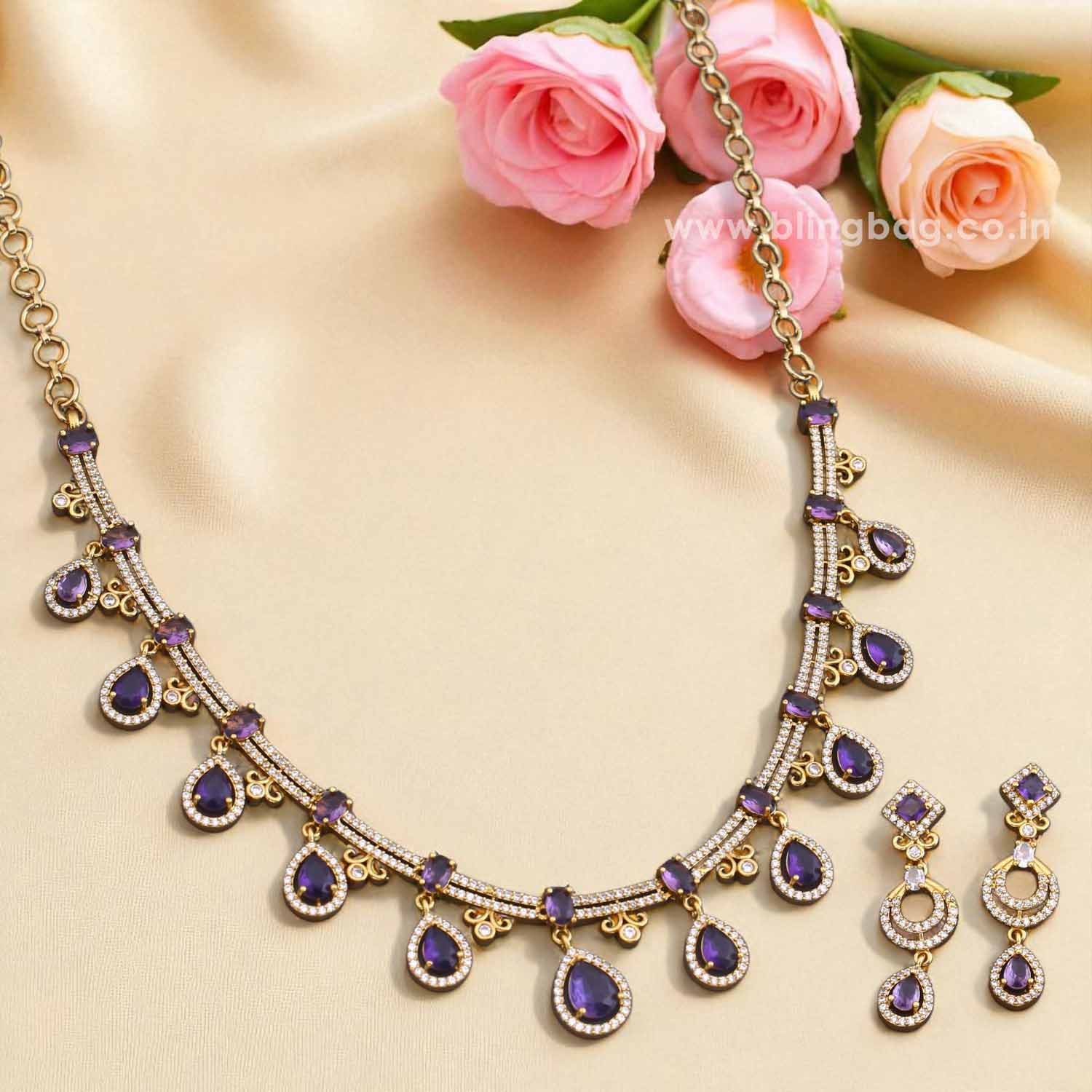 Purple Blessi Victorian Jewellery Set - New Arrival - Image 2