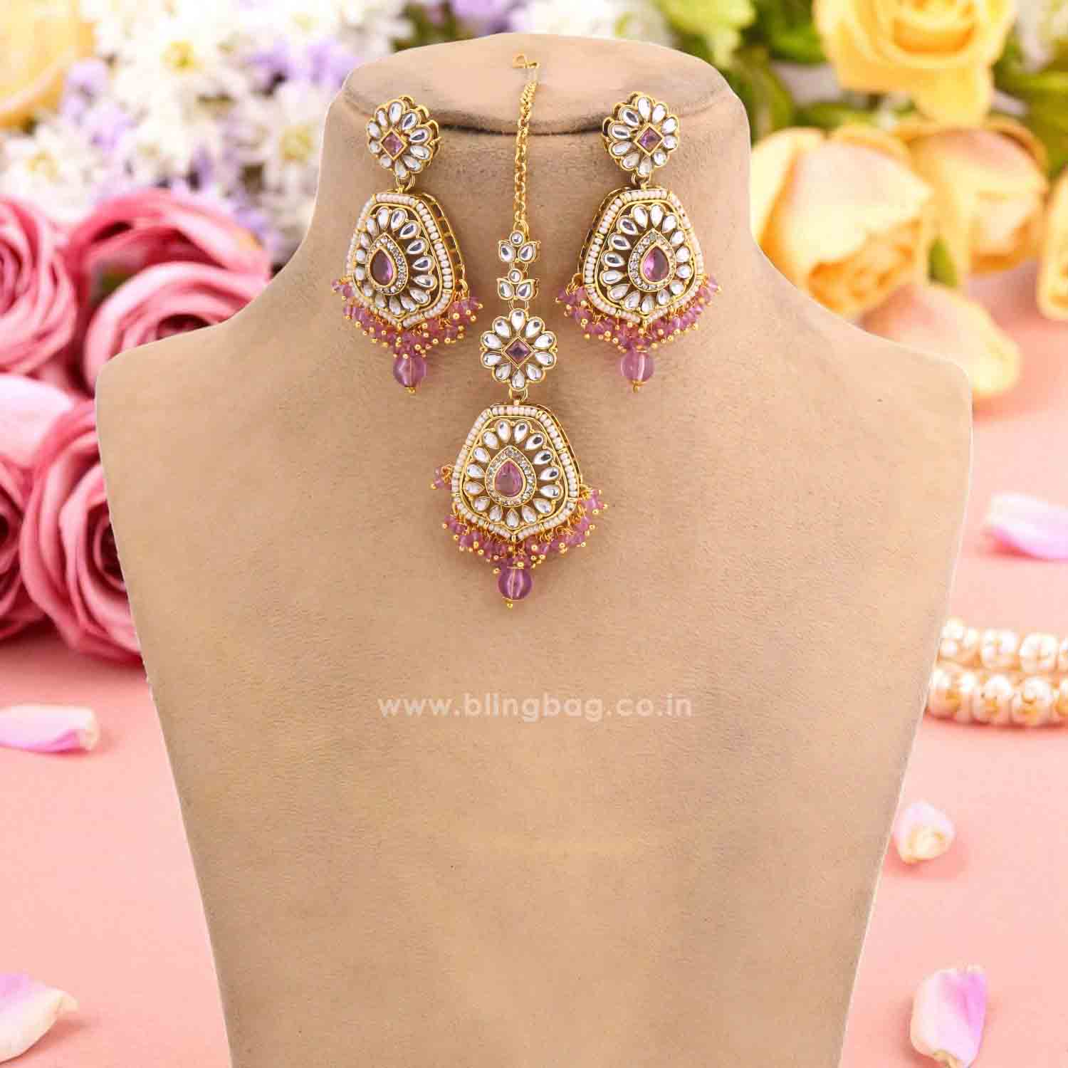 Purple Dakshina Kundan Jewellery Set - Image 4