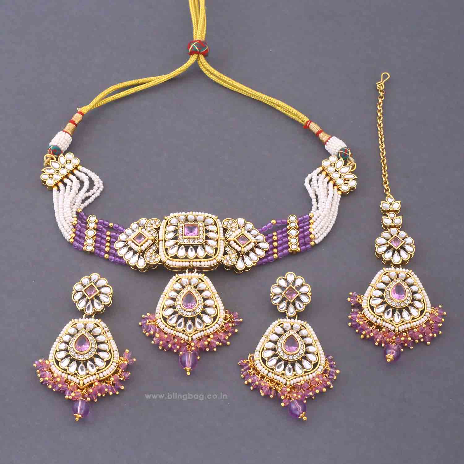 Purple Dakshina Kundan Jewellery Set - Image 5