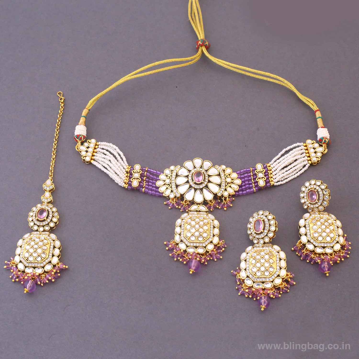 Purple Dharini Kundan Jewellery Set - Image 4