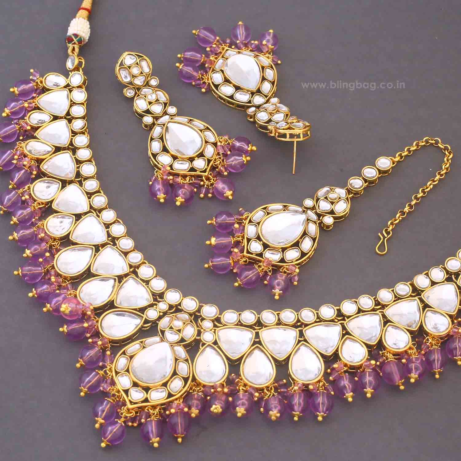 Purple Divita Kundan Jewellery Set - Image 5