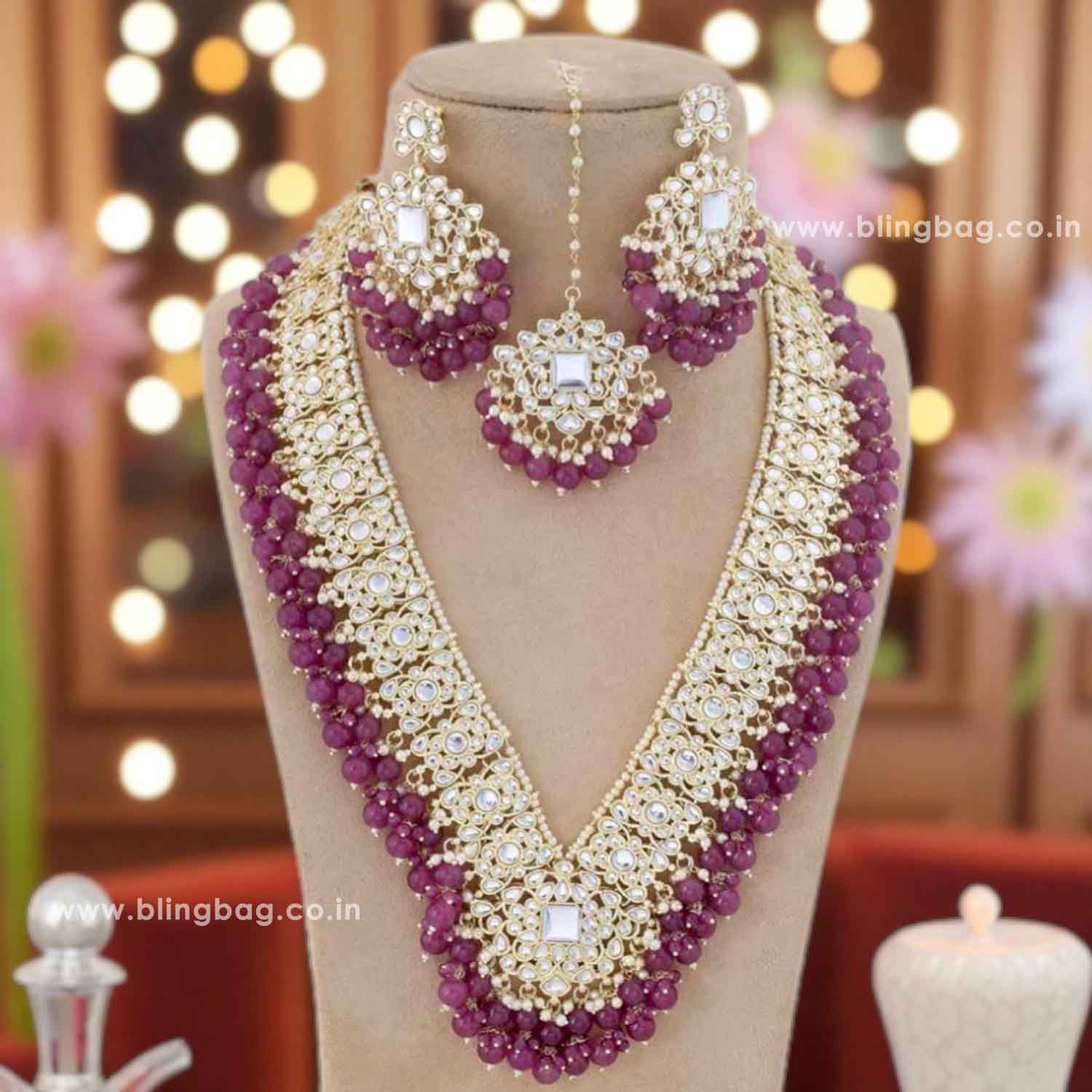 Purple Gracia Kundan Jewellery Set - Image 2