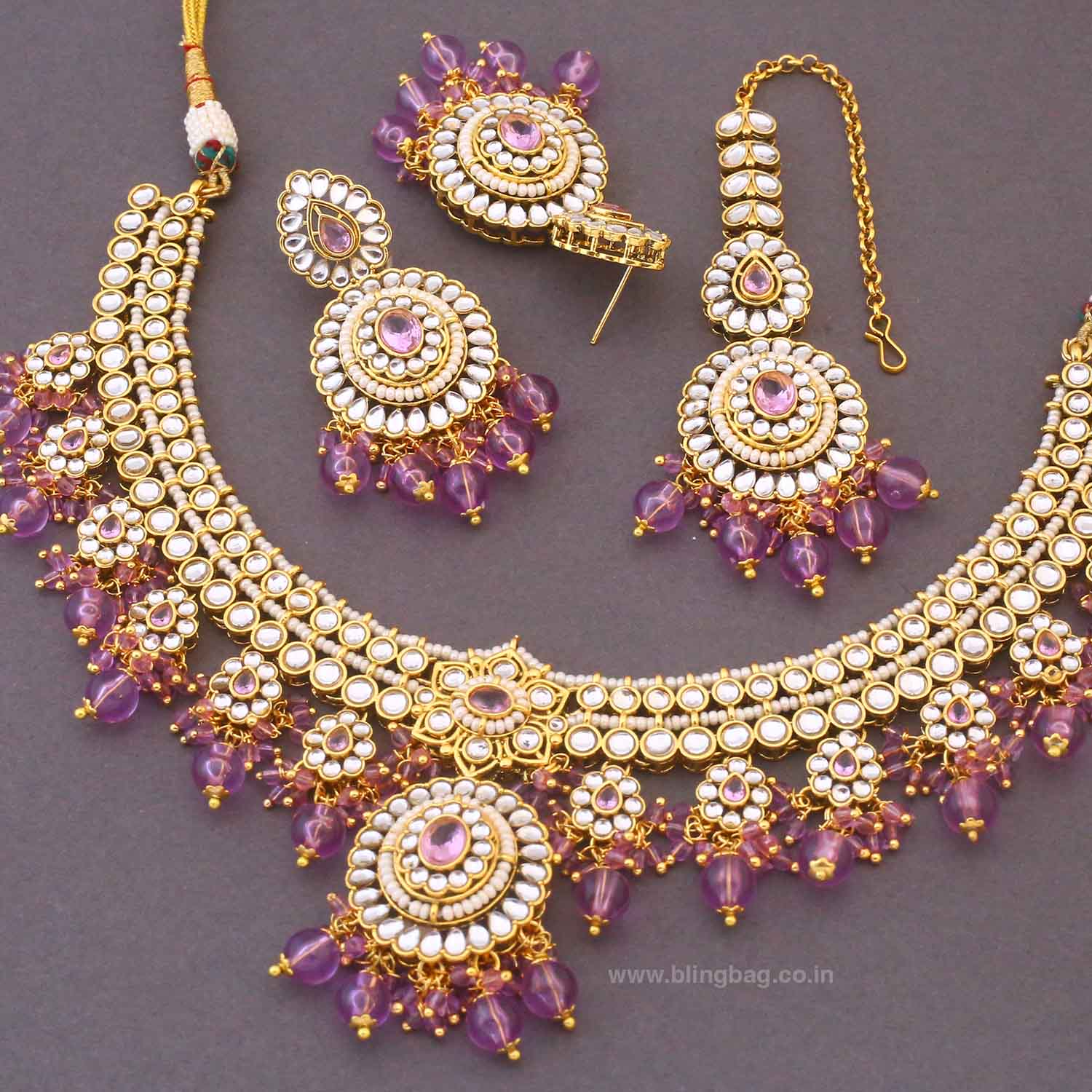 Purple Grishma Kundan Jewellery Set - Image 5