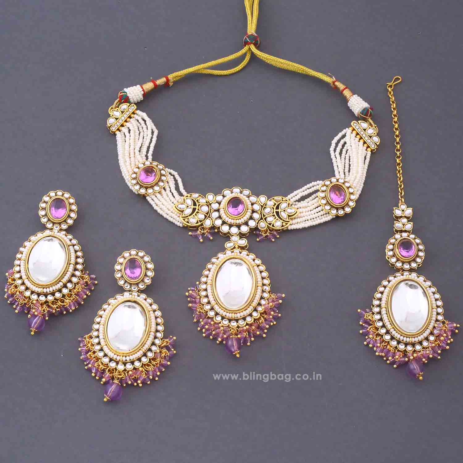 Purple Harshini Kundan Jewellery Set - Image 4
