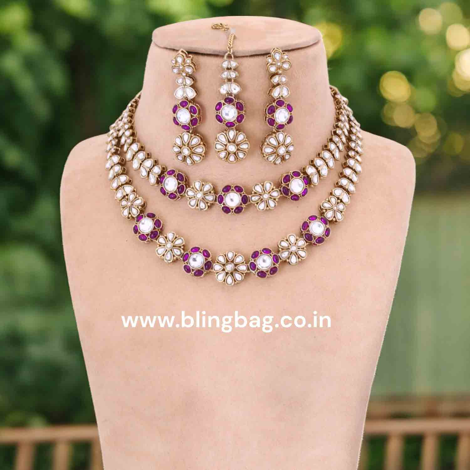 Purple Jaine Kundan Jewellery Set - Image 2