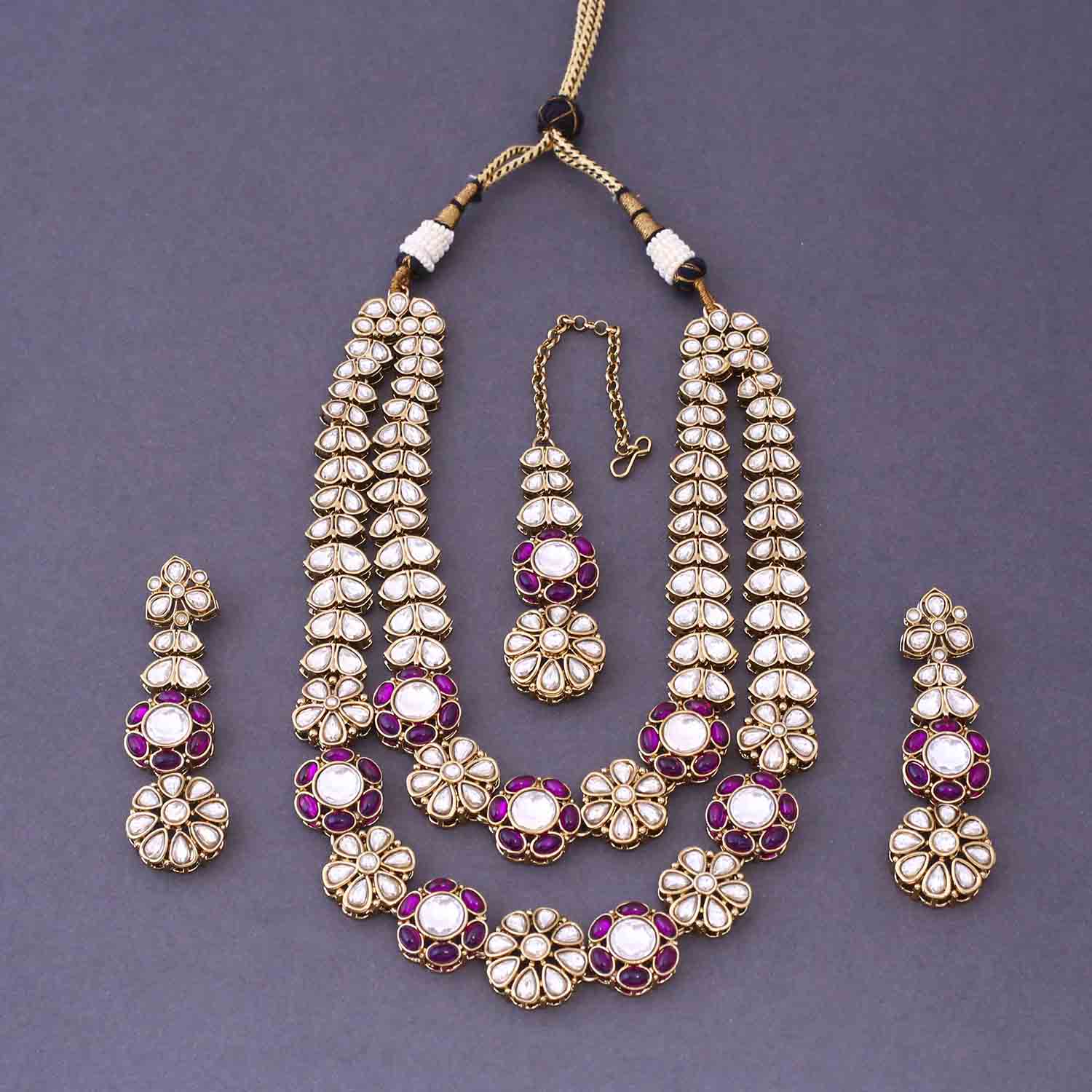 Purple Jaine Kundan Jewellery Set - Image 3