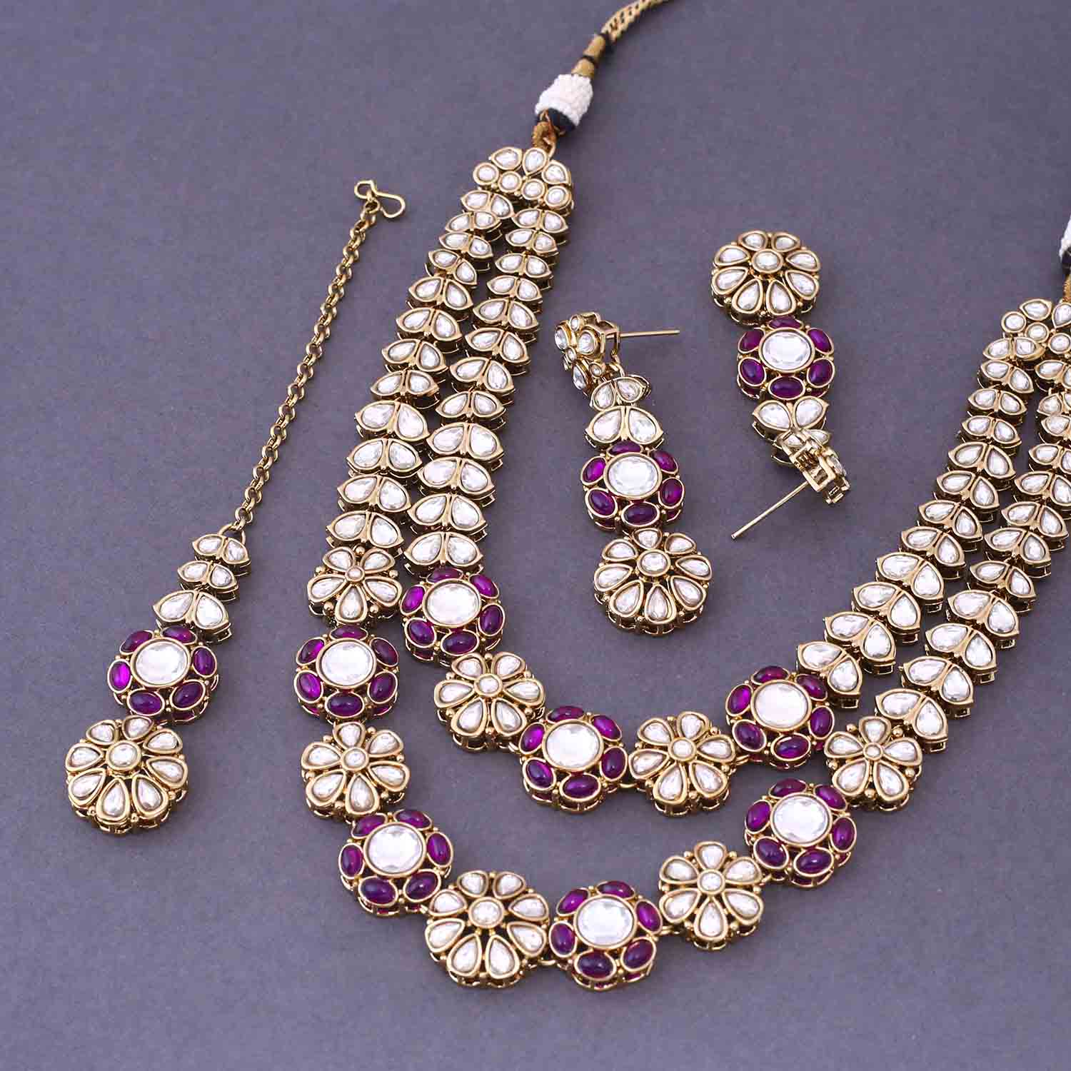 Purple Jaine Kundan Jewellery Set - Image 4