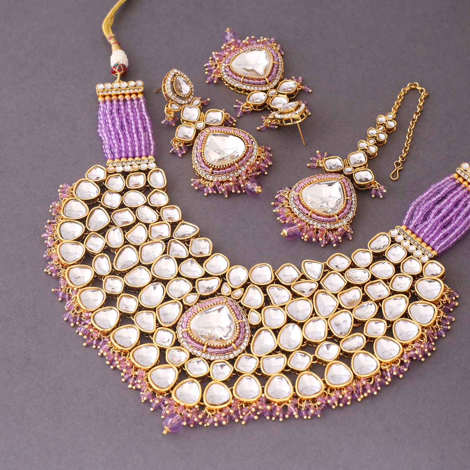 Purple Kairavi Kundan Jewellery Set - Image 5