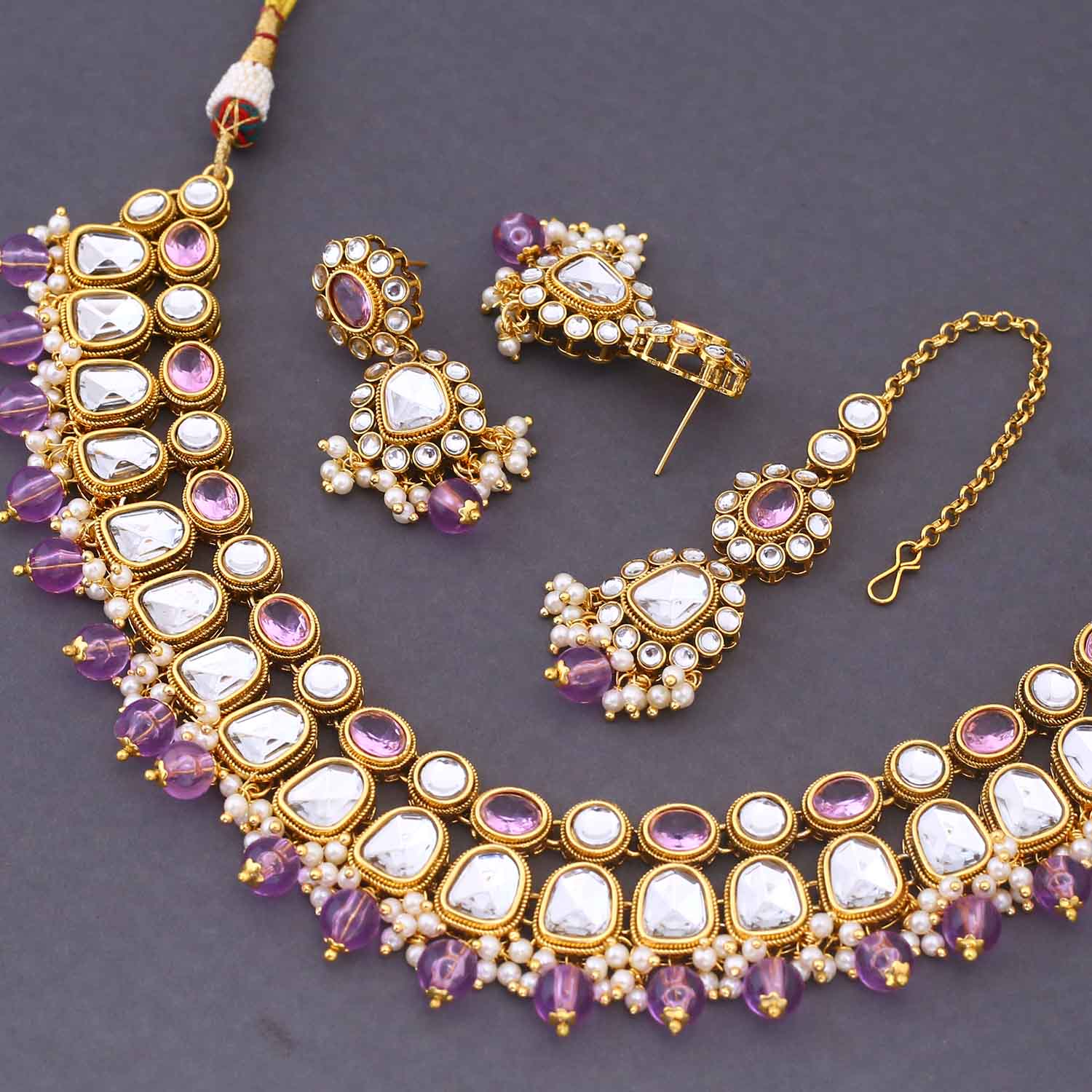 Purple Nagima Kundan Jewellery Set - Image 4