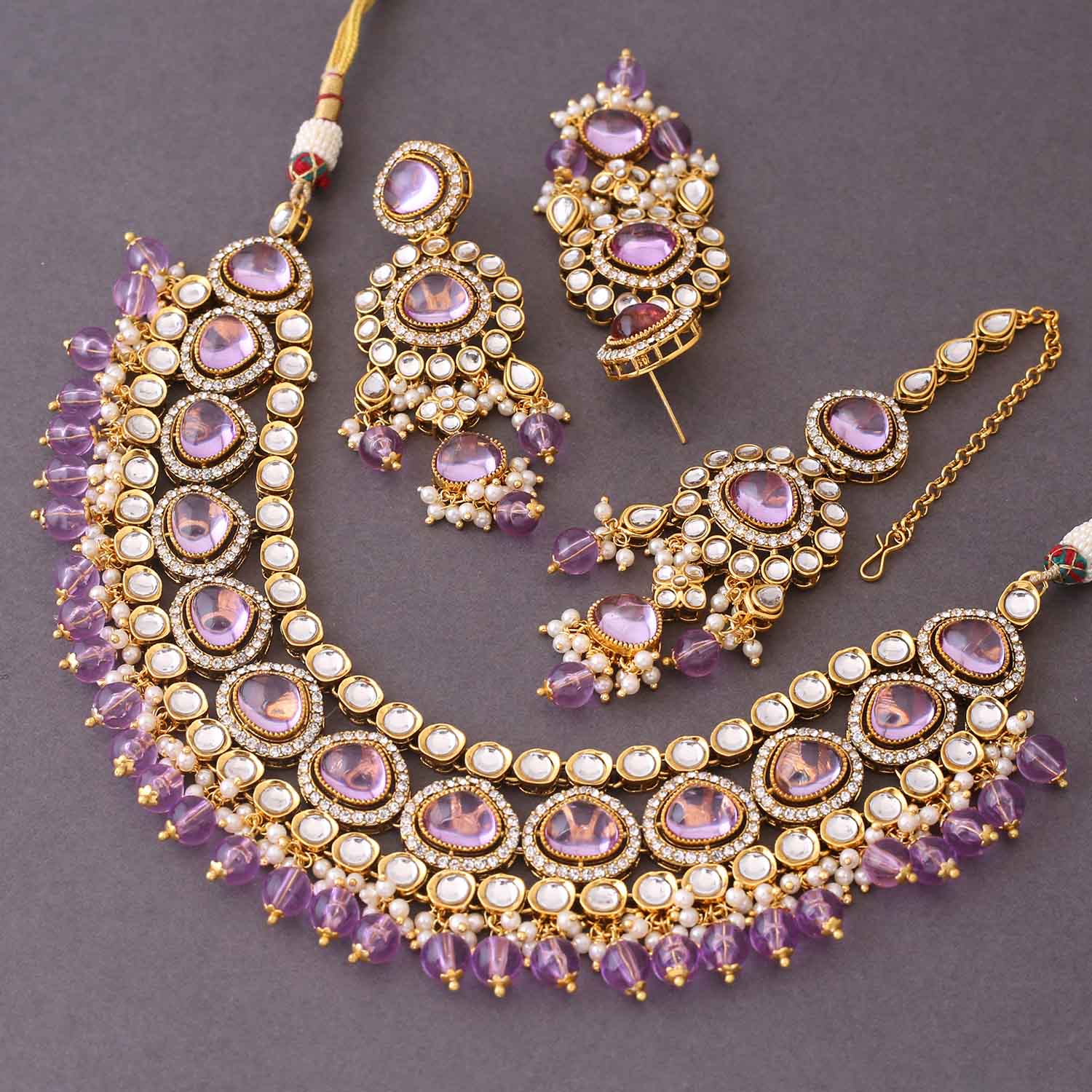 Purple Nikhina Kundan Jewellery Set - Image 5