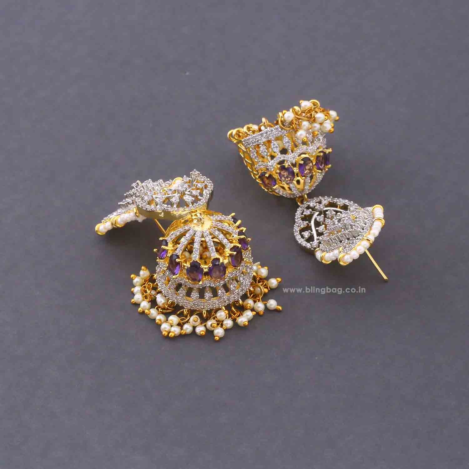 Purple Polina Zirconia Jhumkis - Image 4
