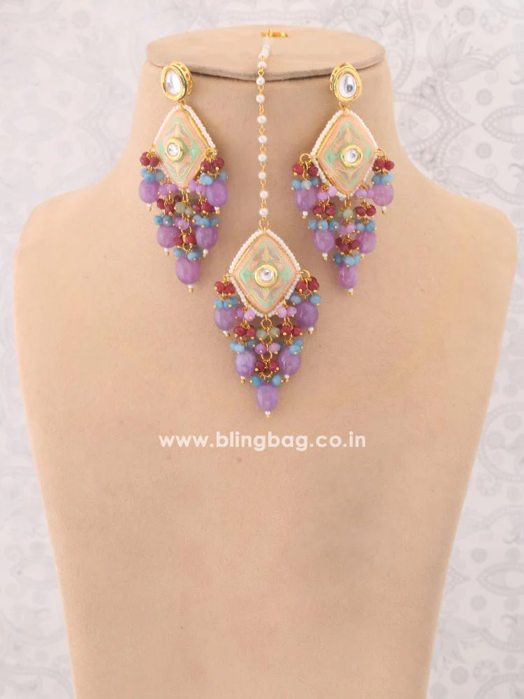 Purple Prerita Kundan Jewellery Set - Image 3