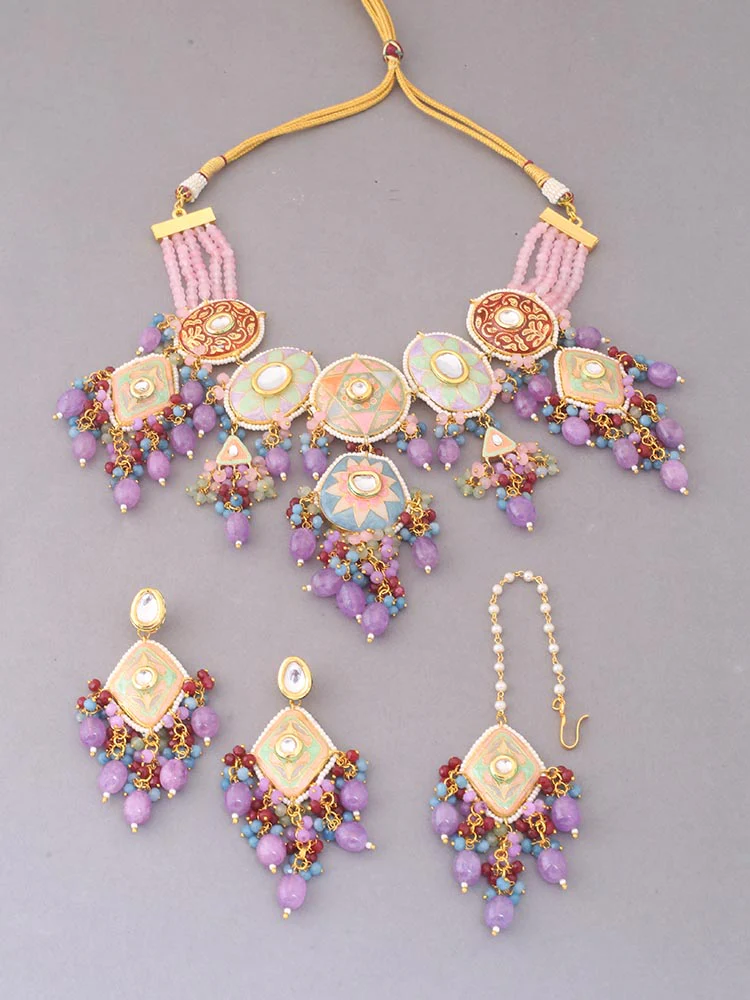 Purple Prerita Kundan Jewellery Set - Image 4