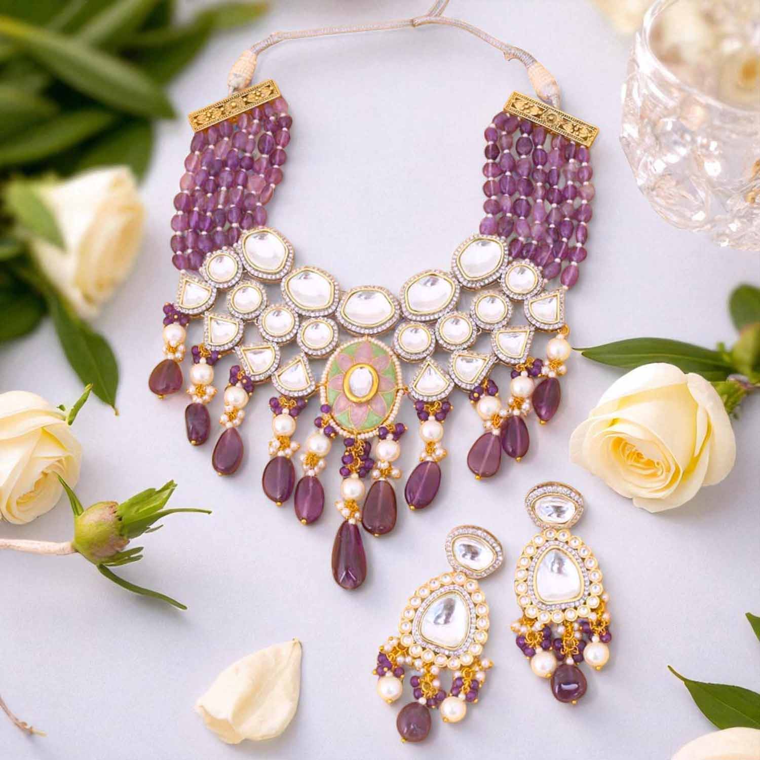 Purple Reema Kundan Jewellery Set - Image 2