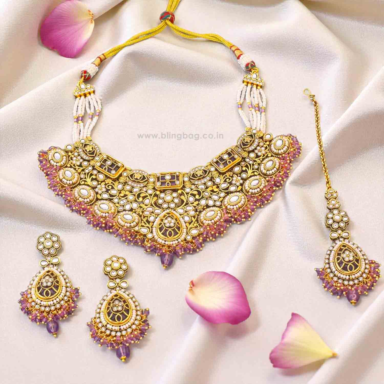 Purple Roshnika Kundan Jewellery Set