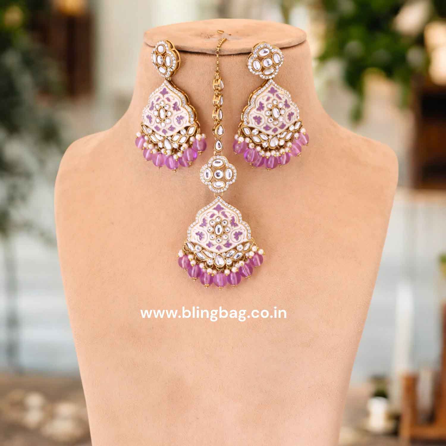 Purple Shailani Kundan Jewellery Set - Image 3