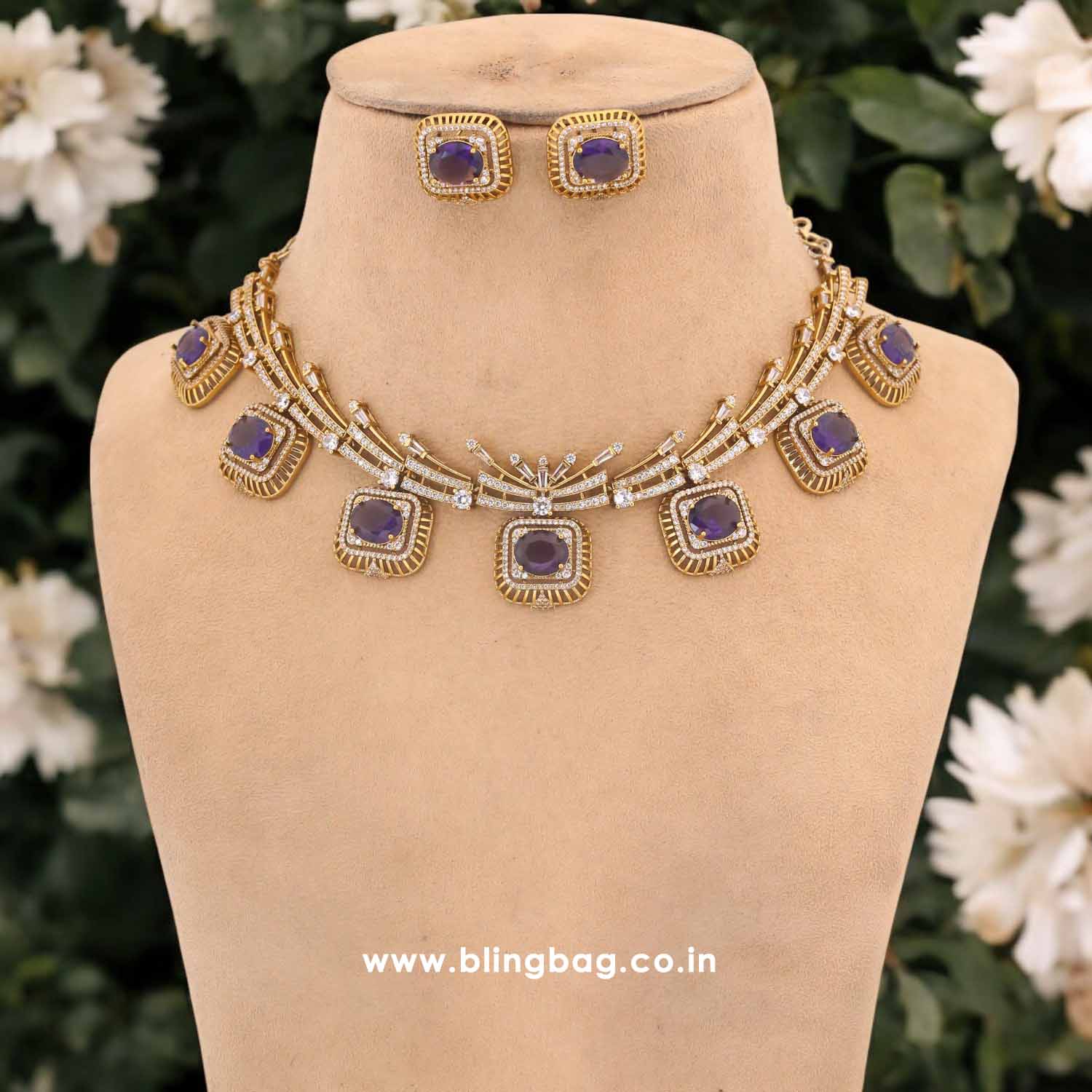 Purple Syaami Victorian Jewellery Set - New Arrival - Image 3
