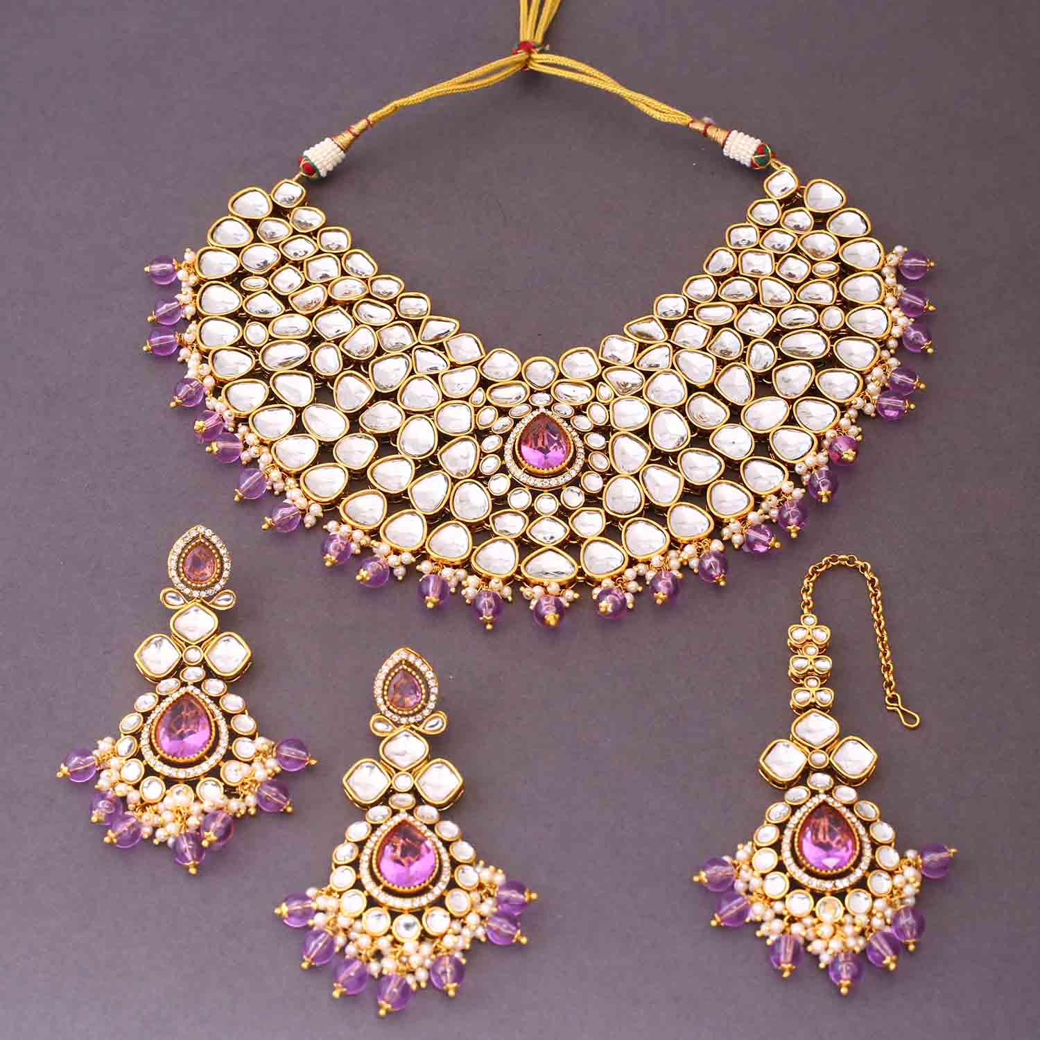 Purple Vandanti Kundan Jewellery Set - Image 4