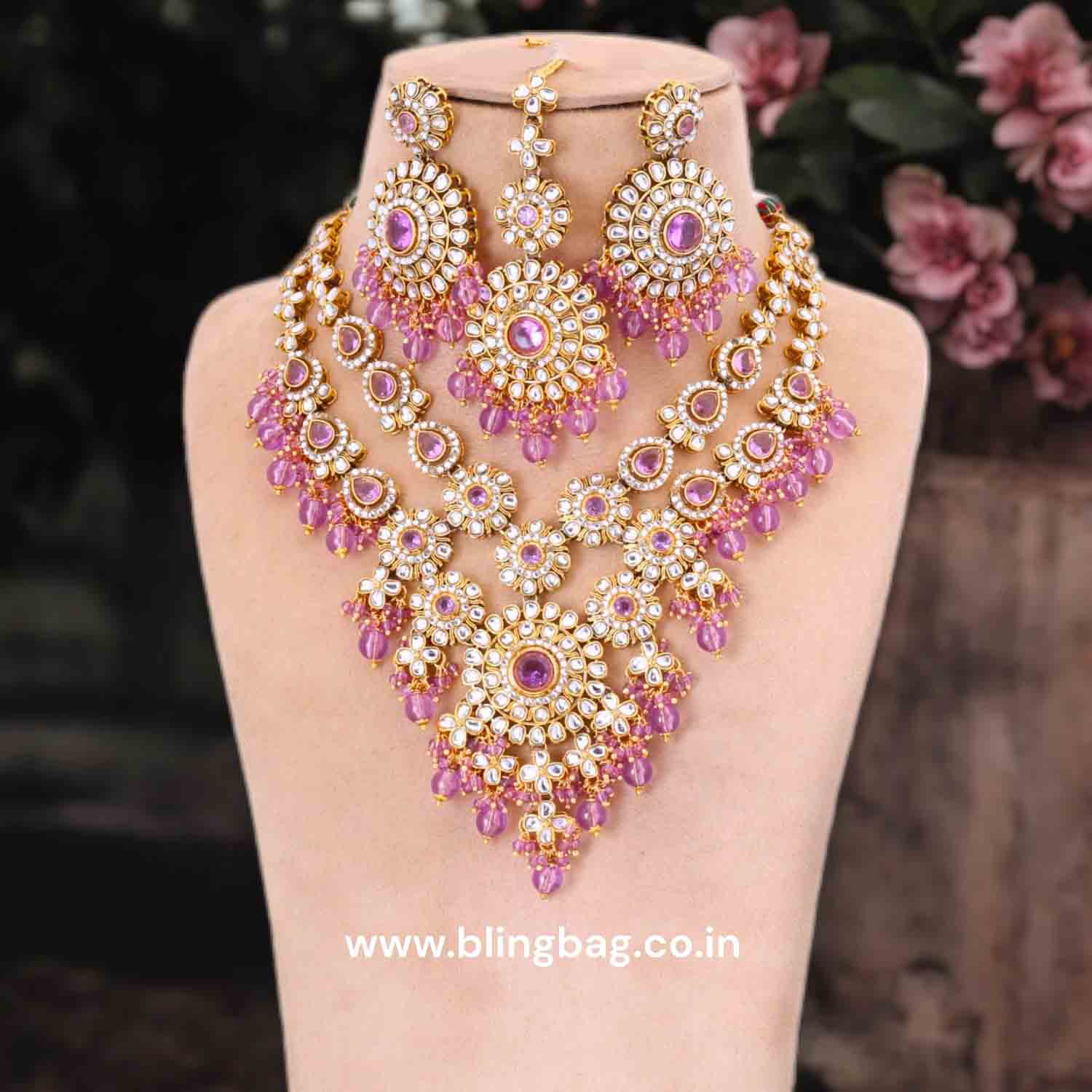 Purple Yunita Kundan Jewellery Set - Image 2