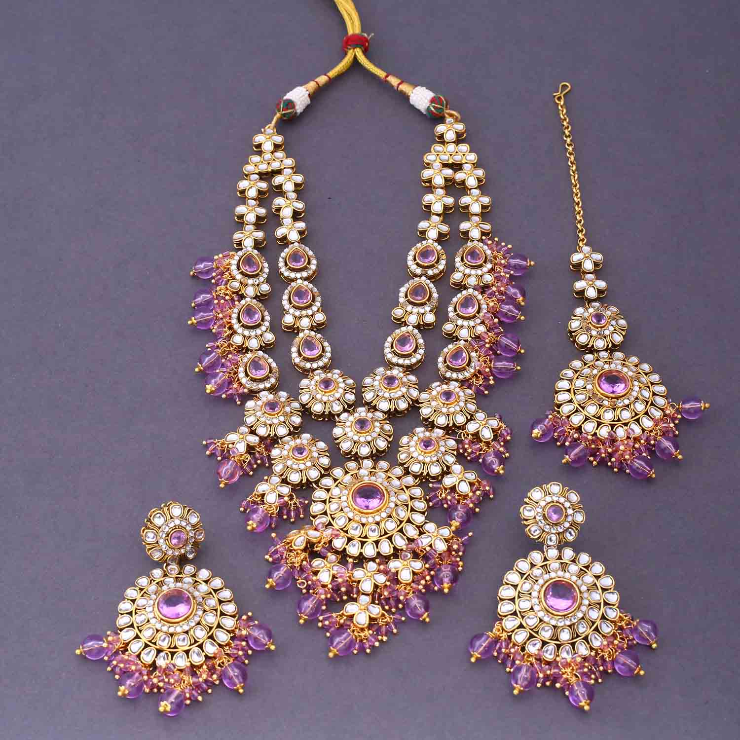 Purple Yunita Kundan Jewellery Set - Image 3