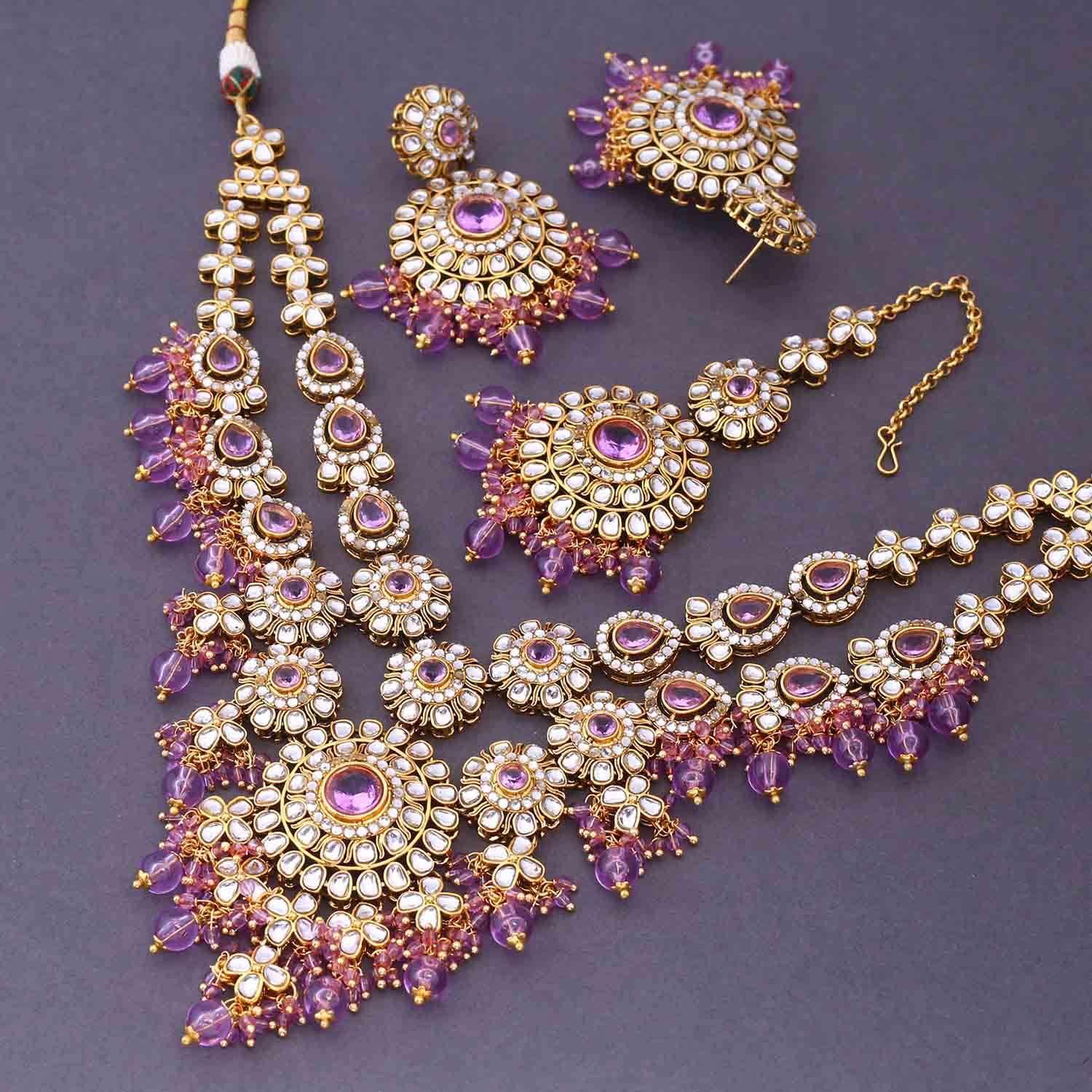 Purple Yunita Kundan Jewellery Set - Image 4