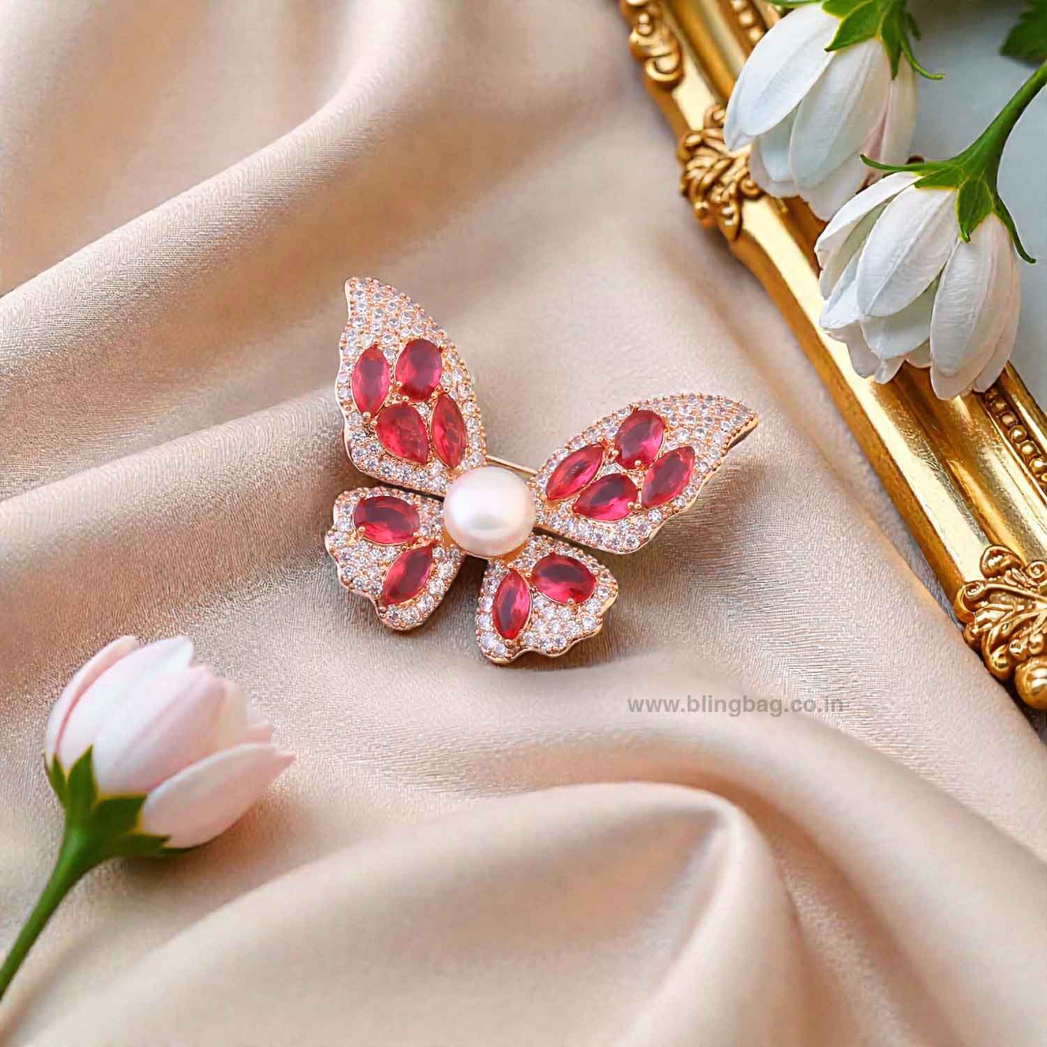 Rani Rosy Butterfly Brooch - Image 2