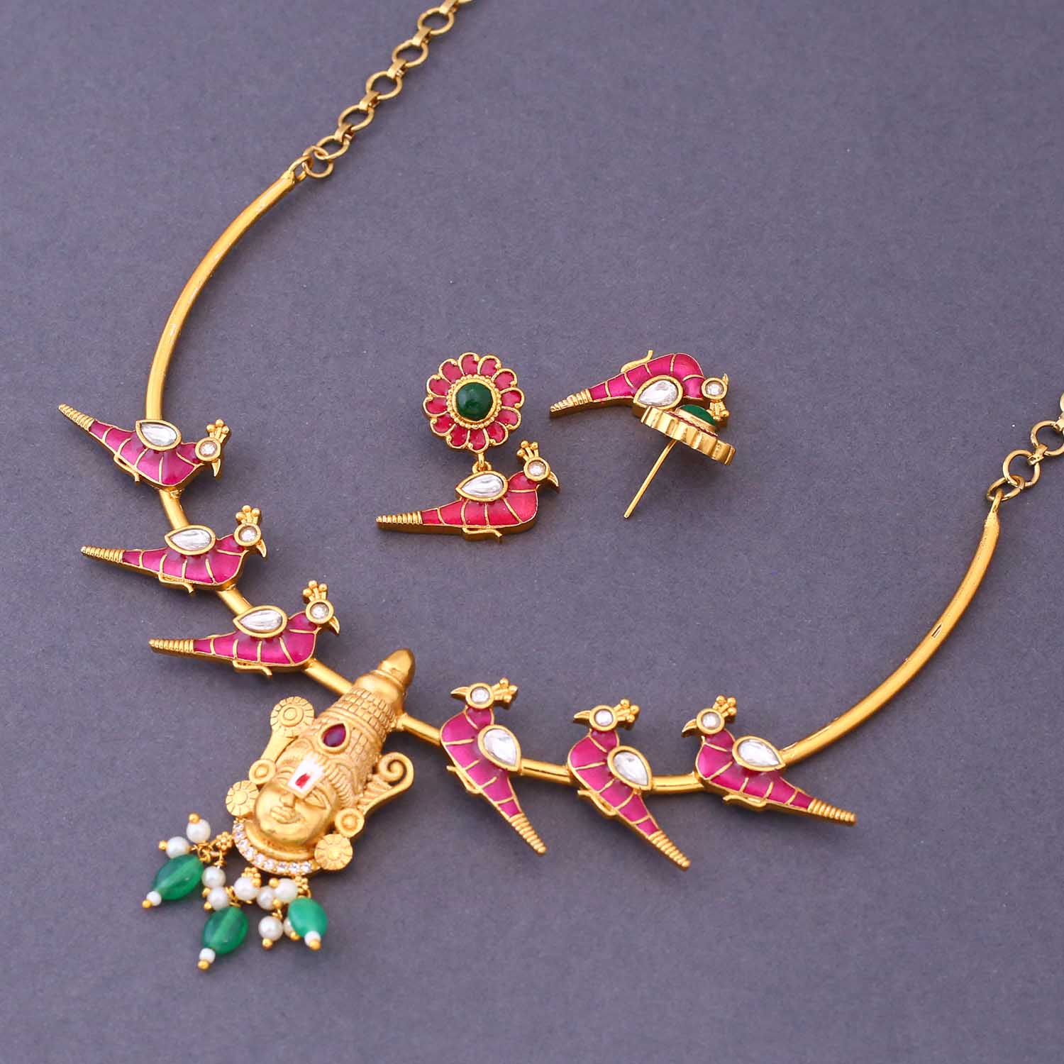 Rani Shweta Hasli Temple Jewellery Set- New Arrival - Image 4