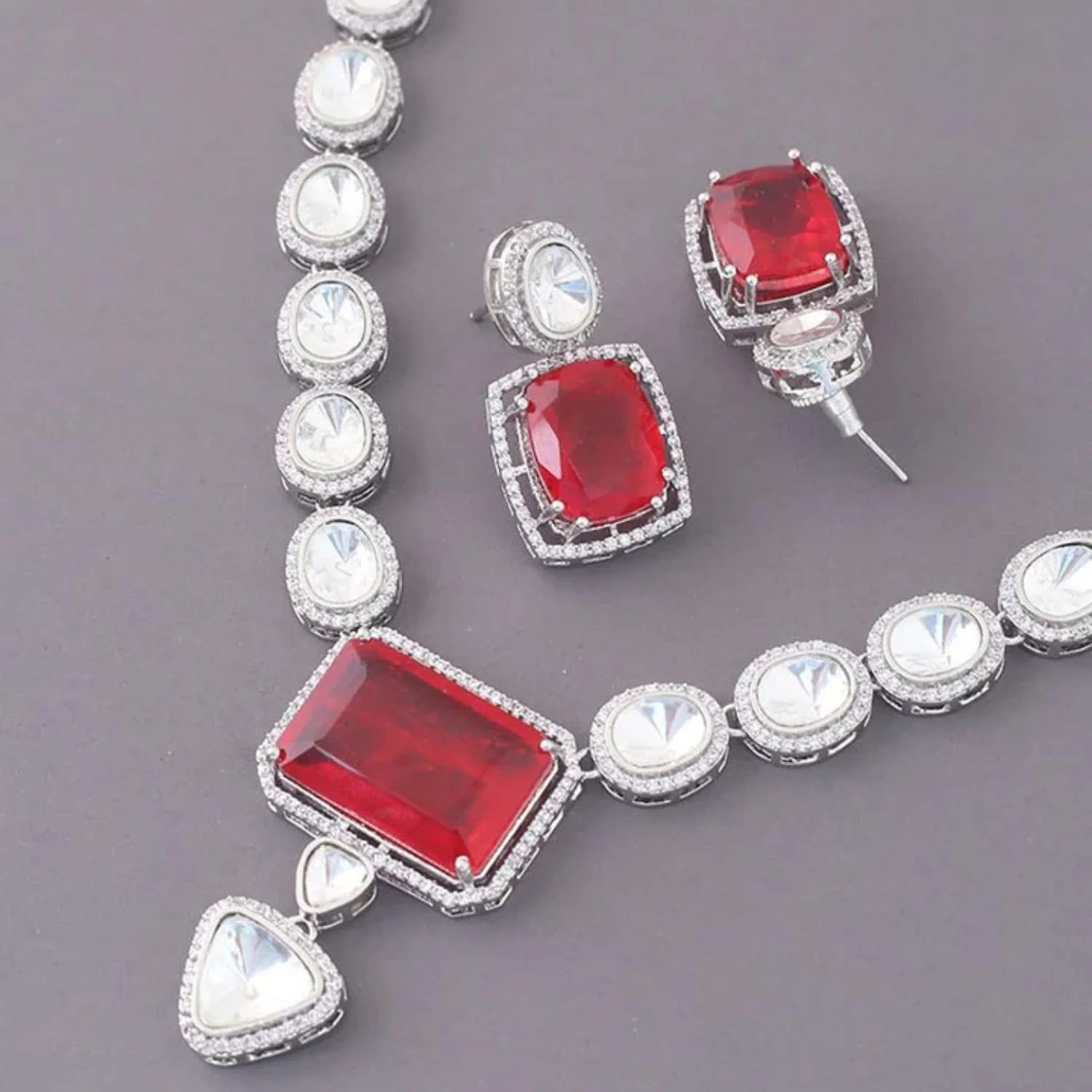 Red Cerise Zirconia Jewellery Set - Image 5