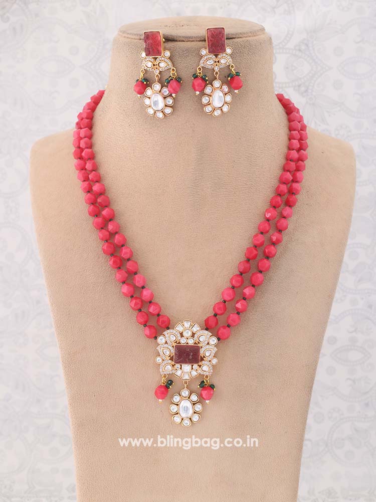 Red Dabira Kundan Jewellery Set - Image 2