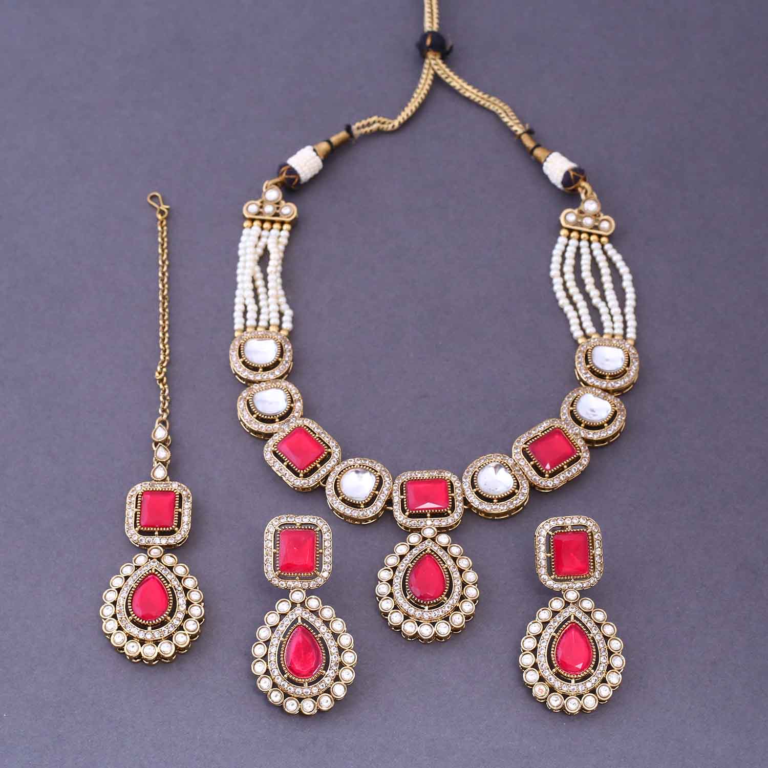 Red Gisele Victorian Jewellery Set-New Arrival - Image 4